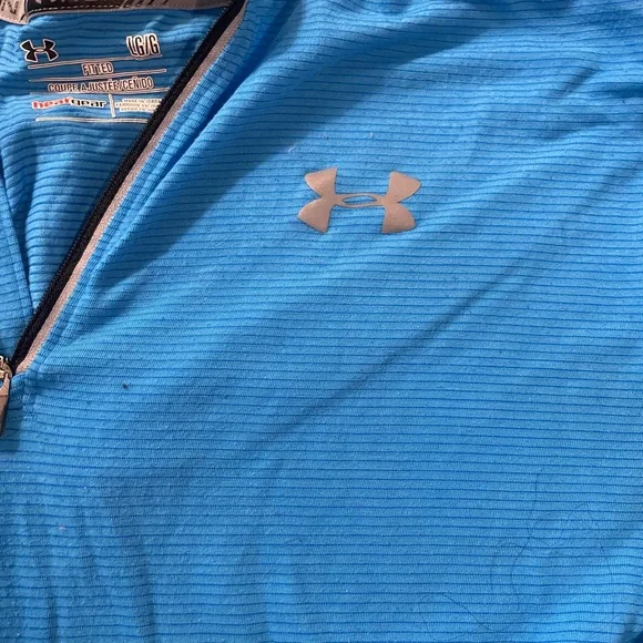 Men’s under armor large heat gear blue zip stripped pullover - Picture 4 of 4